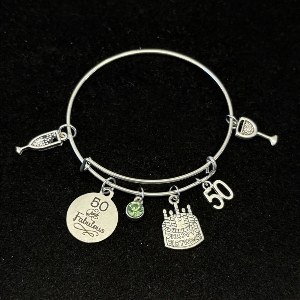 “50 and Fabulous” Milestone Birthday bangle bracelet